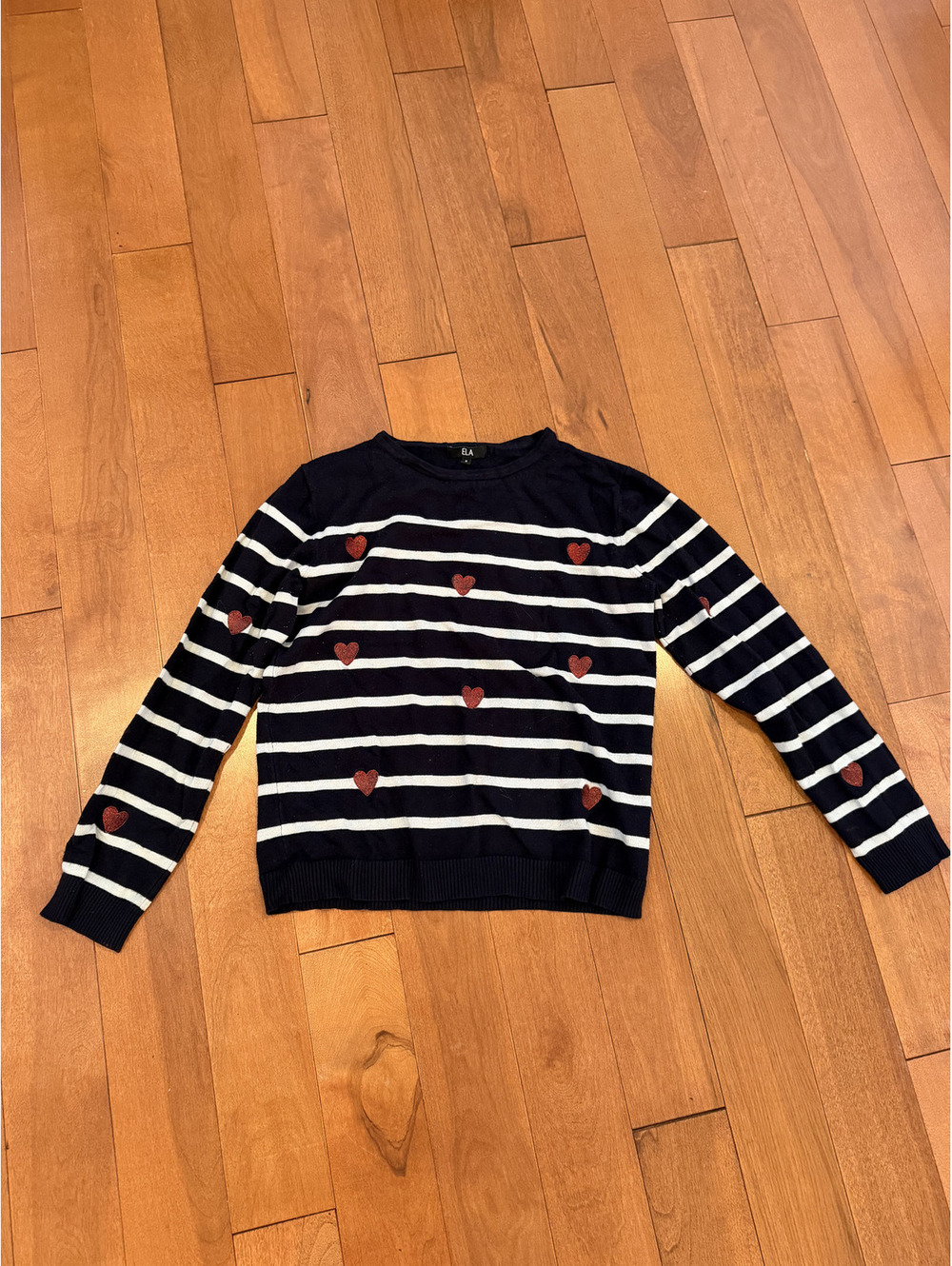 ELA navy striped heart sweater size 8